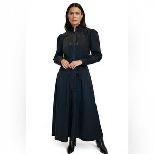 Super Natural by Secret Mission Black Embroidered Tencel ButtonFront MaxiDress M